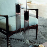 Flam Pendant Light - Black & Graded Smoke Glass in situ