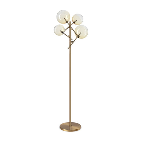 Equinoxe Floor Lamp - Antique Brass & Amber Glass