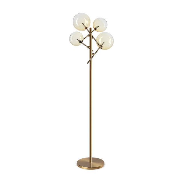 Equinoxe Floor Lamp - Antique Brass & Amber Glass