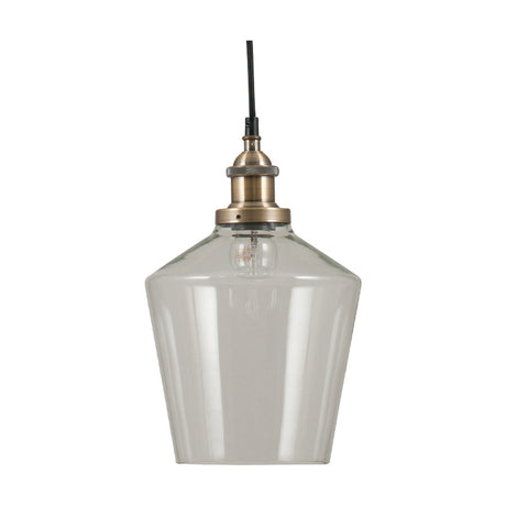 Emmanuelle Antique Brass & Clear Glass Pendant Light - 21cm