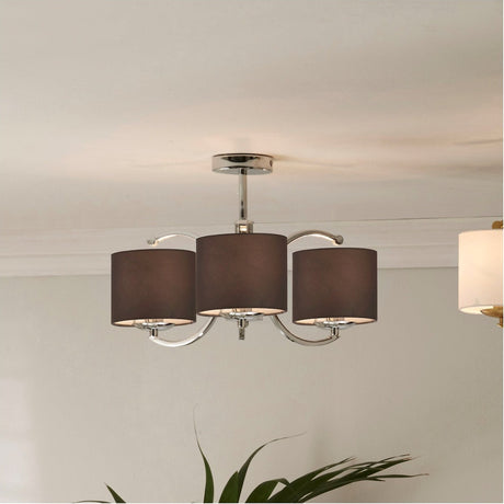 Arcadia Silver Metal Curved 3 Arm Semi Flush Pendant Light - 44cm