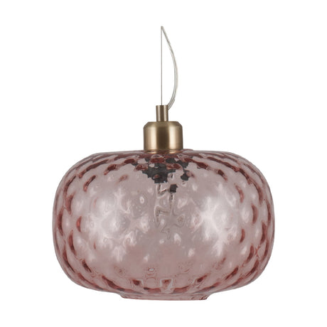 Azores Rose Textured Glass Oval Pendant Light, 25cm, with a dimpled rose-toned glass shade and brass fitting, shown on a plain white background.