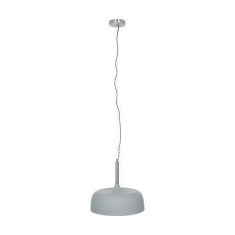 Anke Matt Grey Domed Iron Pendant Light, 32cm wide, with a rounded dome shade on a brushed metal rod and ceiling rose, shown against a plain white background.