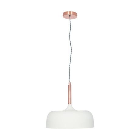 Anke Matt Cream Domed Iron Pendant Light, 32cm, with a copper ceiling rose and cord, shown against a plain white background.