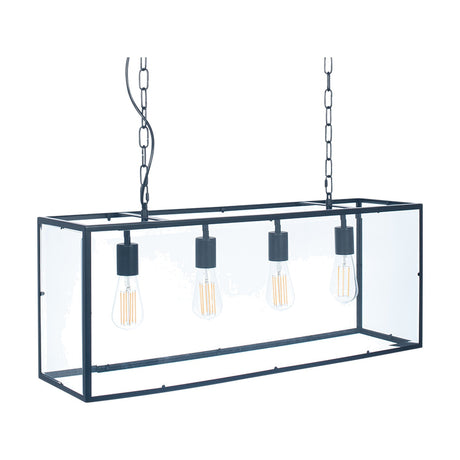 Llewellyn Matt Black Iron & Glass 4 Bulb Pendant Light - 82cm