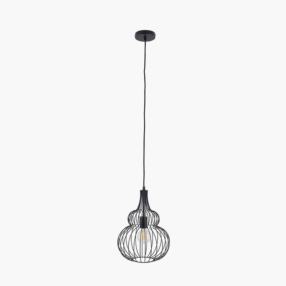 Dania Matt Black Iron Shaped Wire Pendant Light - 30cm