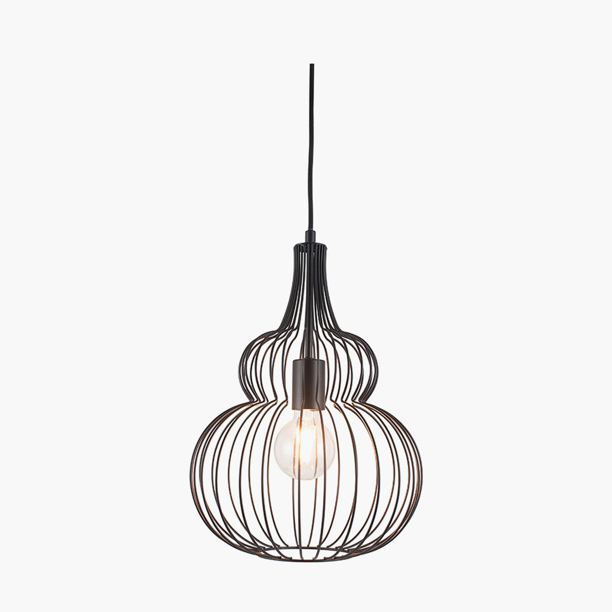 Dania Matt Black Iron Shaped Wire Pendant Light - 30cm