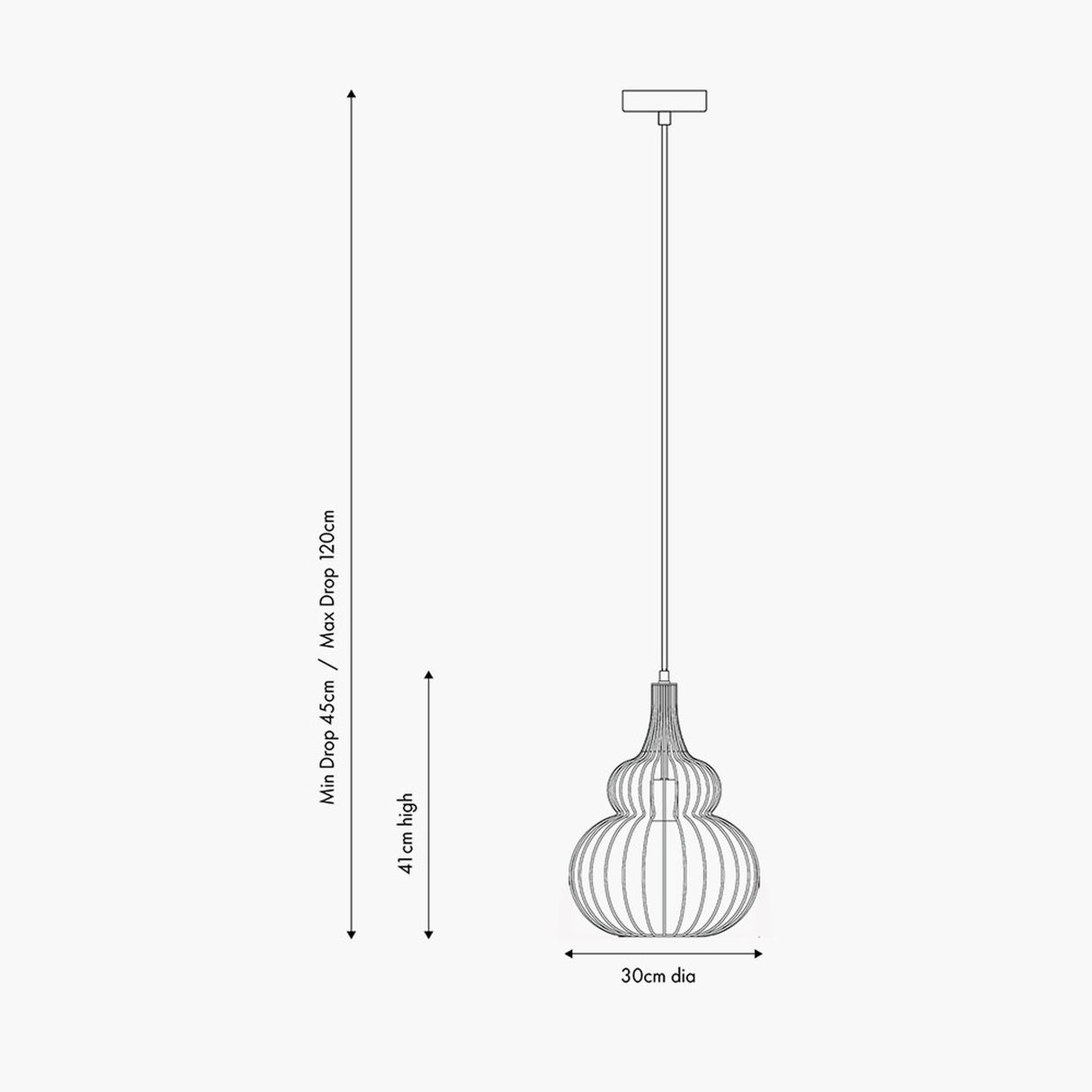 Dania Matt Black Iron Shaped Wire Pendant Light - 30cm