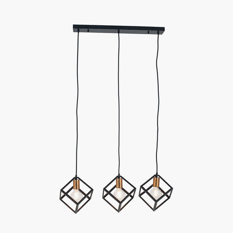 Alessio Matt Black Iron 3 Cube Pendant Light - 75cm