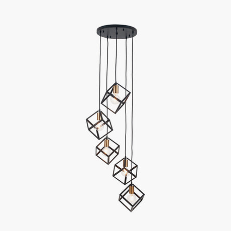 Alessio Matt Black Iron 5 Cube Pendant Light - 50cm