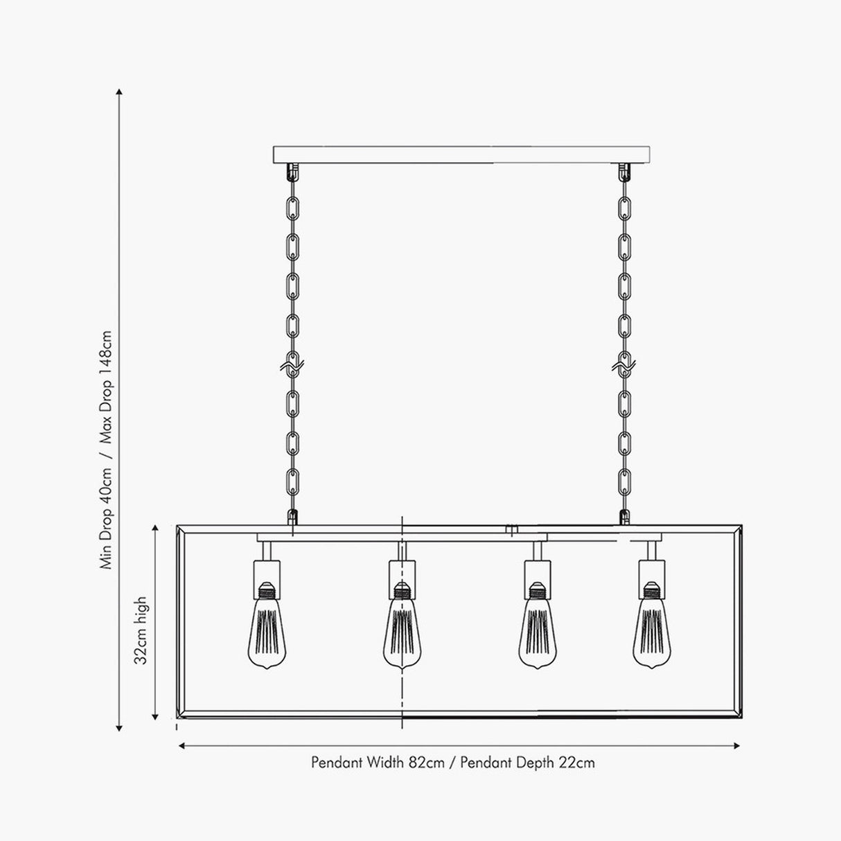 Llewellyn Silver Metal & Glass 4 Bulb Pendant Light - 82cm