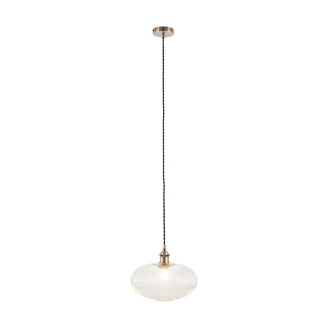 Abigail Clear Ribbed Glass Oval Pendant Light - 30cm