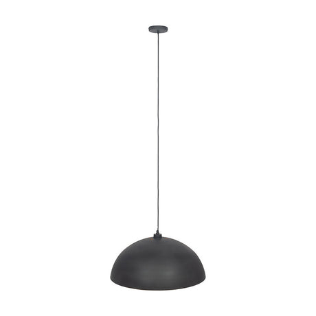 Anders 63cm dome pendant light in matt black metal, suspended on a long cable from a round ceiling rose, shown against a plain white background.