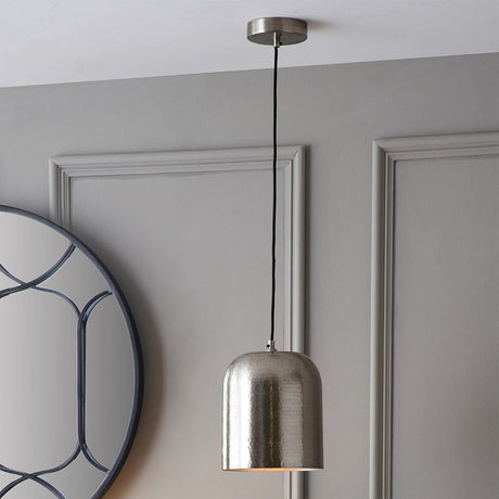 Kochi Antique Silver Hammered Iron Dome Pendant Light - 21cm