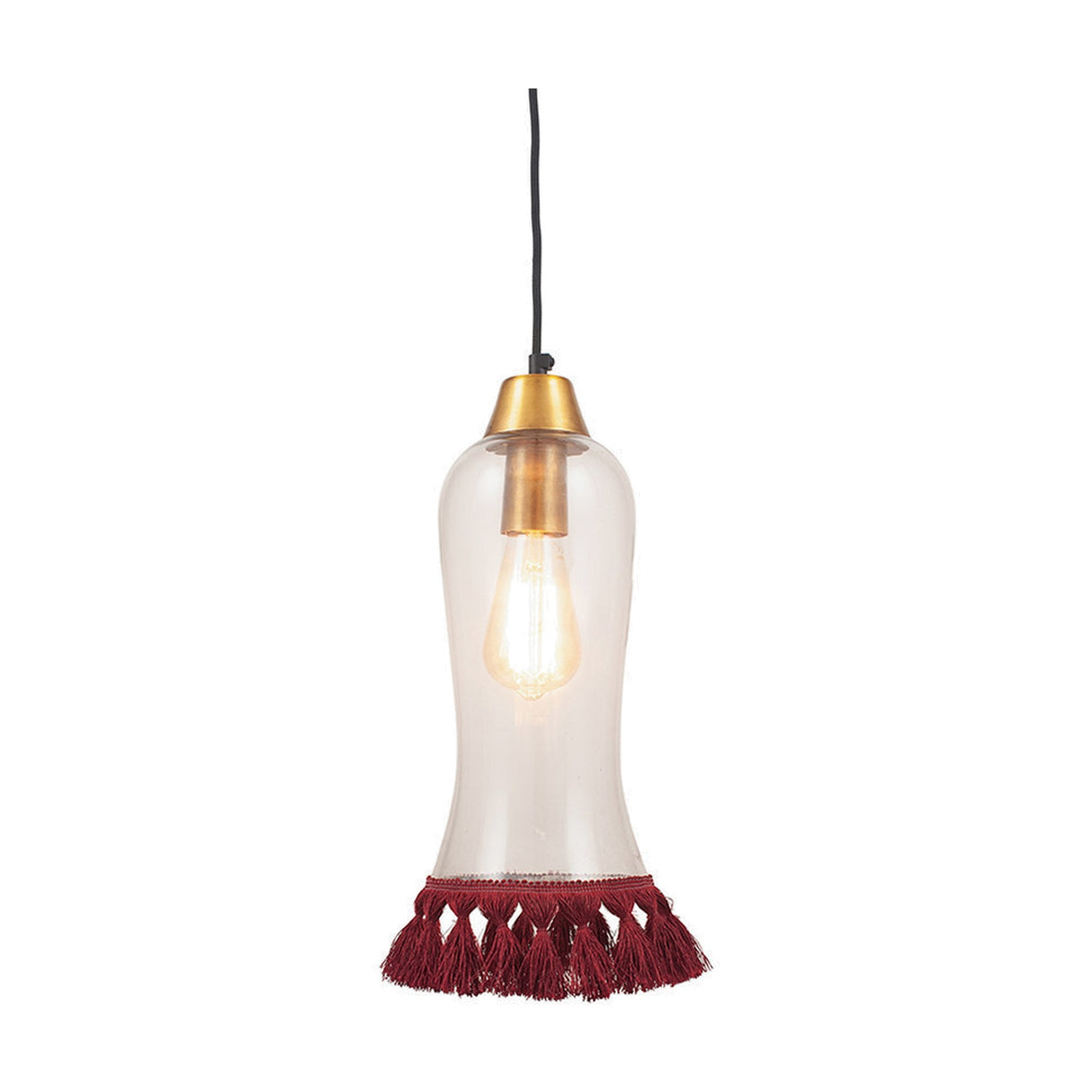 Dita Clear Organic Glass & Red Tassel Pendant Light - 15cm