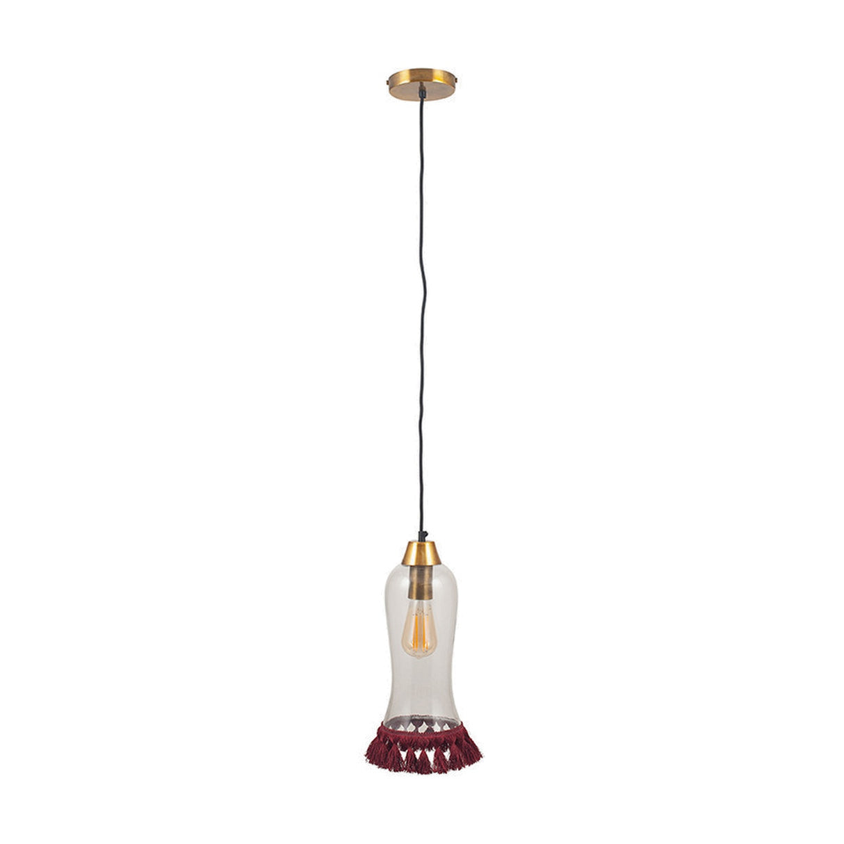 Dita Clear Organic Glass & Red Tassel Pendant Light - 15cm