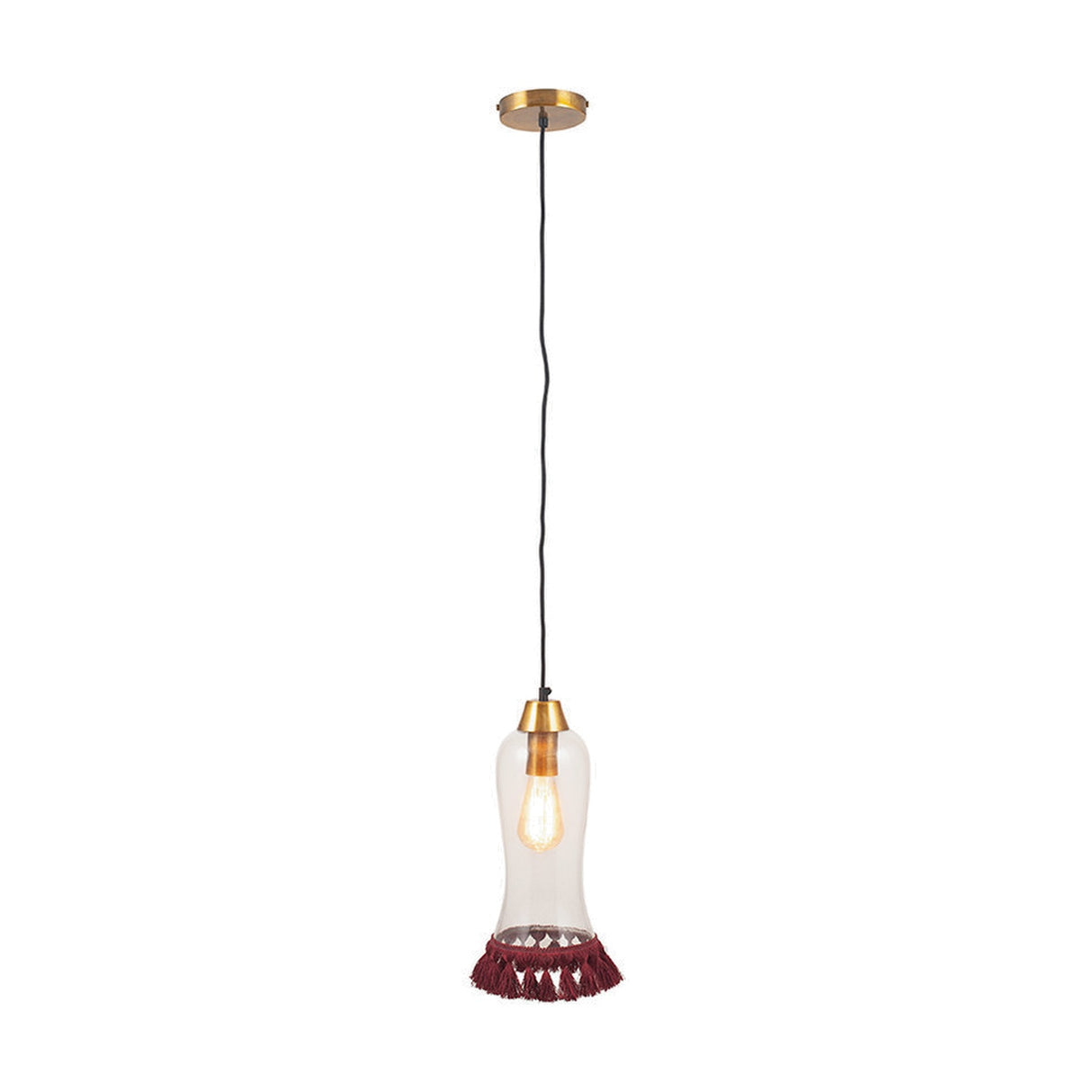 Dita Clear Organic Glass & Red Tassel Pendant Light - 15cm