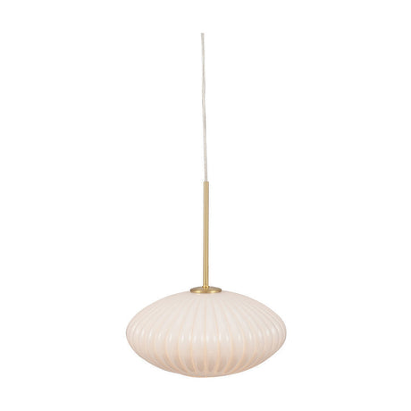 Emilia White Glass & Gold Iron Ribbed Oval Pendant Light - 30cm