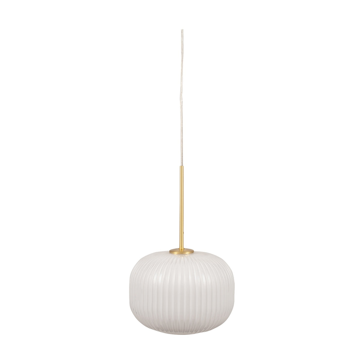 Bella White Glass & Gold Iron Ribbed Squoval Pendant Light - 25cm