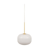 Bella White Glass & Gold Iron Ribbed Squoval Pendant Light - 25cm