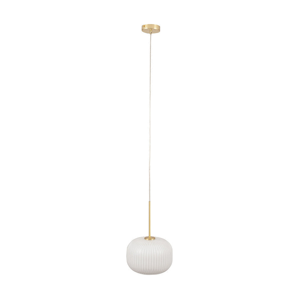 Bella White Glass & Gold Iron Ribbed Squoval Pendant Light - 25cm