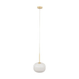 Bella White Glass & Gold Iron Ribbed Squoval Pendant Light - 25cm