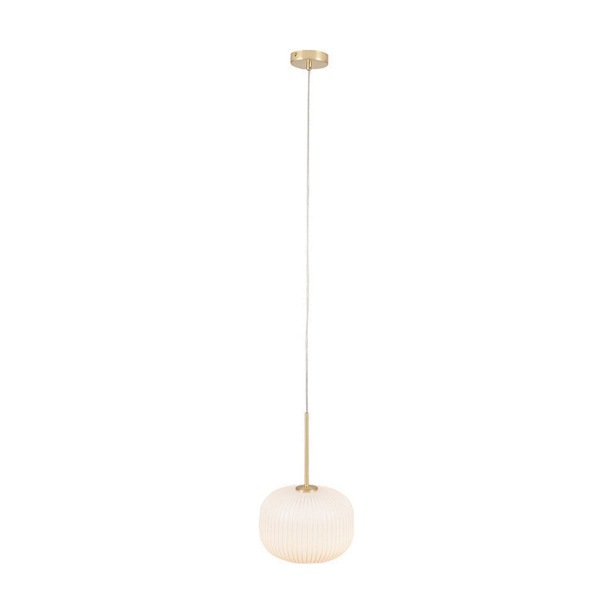 Bella White Glass & Gold Iron Ribbed Squoval Pendant Light - 25cm