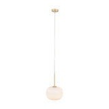 Bella White Glass & Gold Iron Ribbed Squoval Pendant Light - 25cm