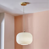 Bella White Glass & Gold Iron Ribbed Squoval Pendant Light - 25cm