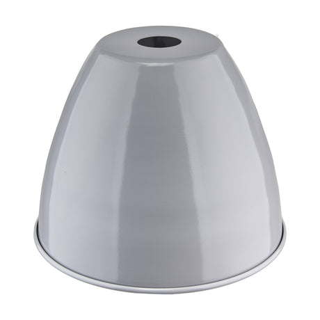 Piccolo Grey Metal Dome Pendant Shade, a bell-shaped ceiling light shade in glossy grey metal with a central fitting hole, shown on a plain white background.