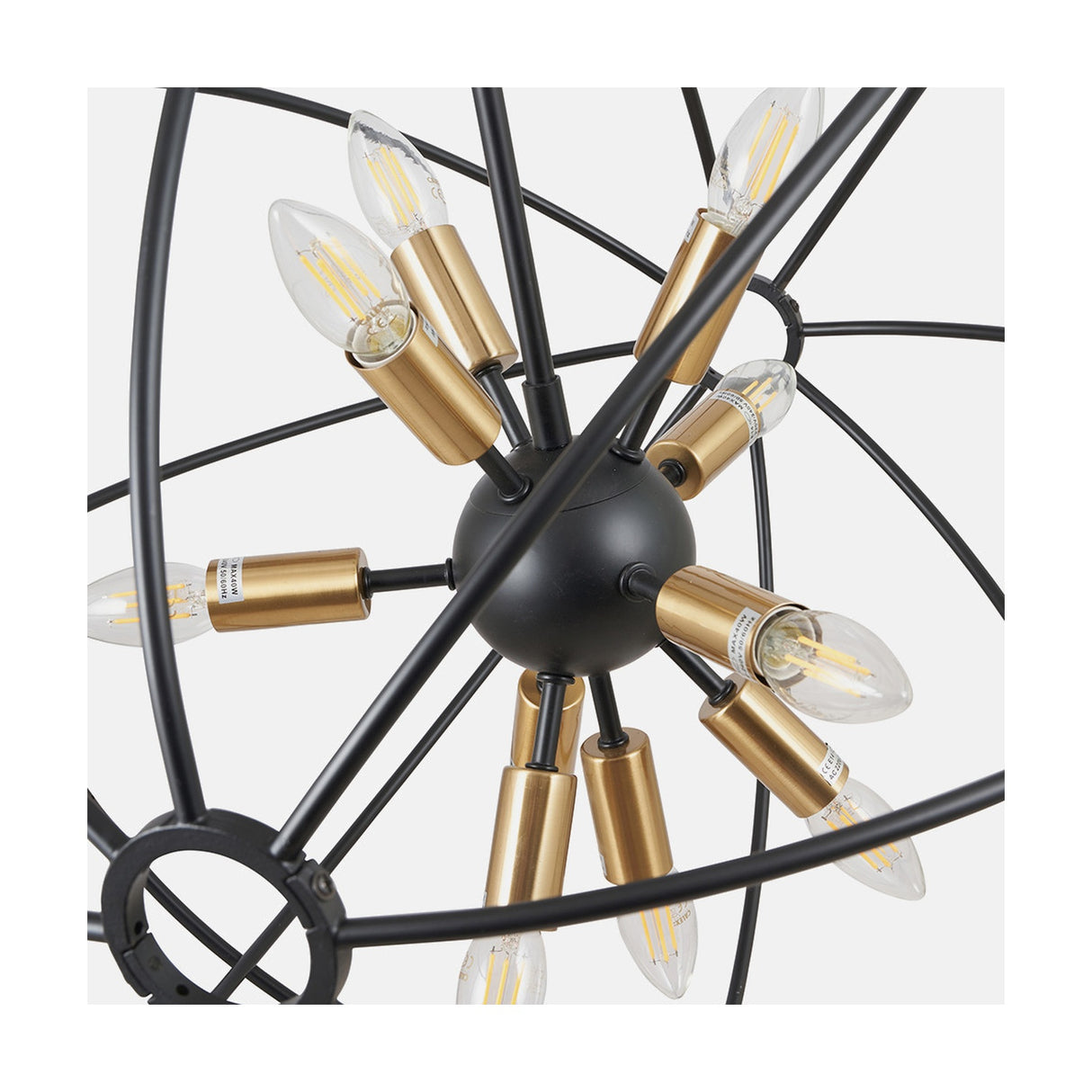 Luna Matt Black & Brushed Gold Iron Sputnik Pendant Light - 60cm