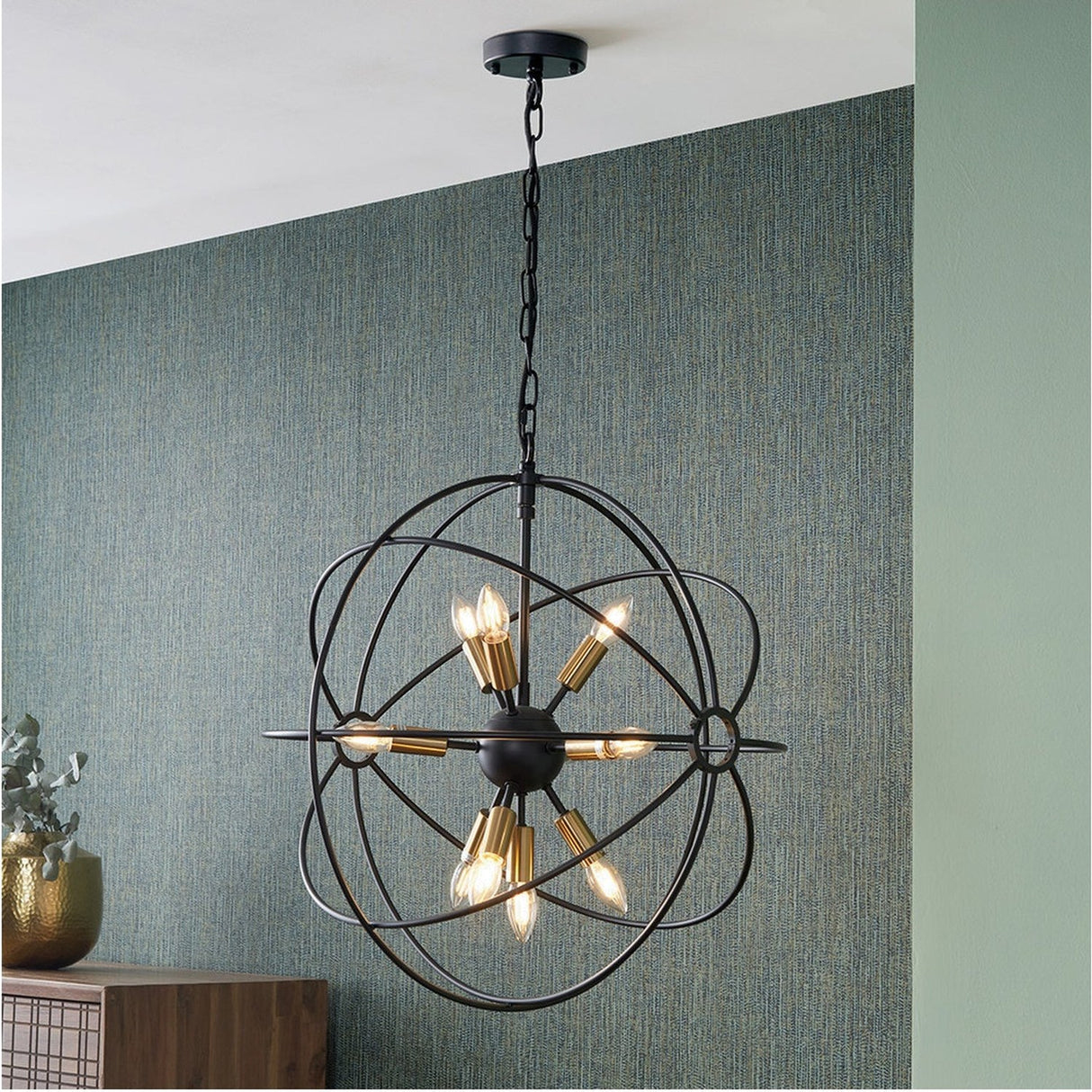 Luna Matt Black & Brushed Gold Iron Sputnik Pendant Light - 60cm