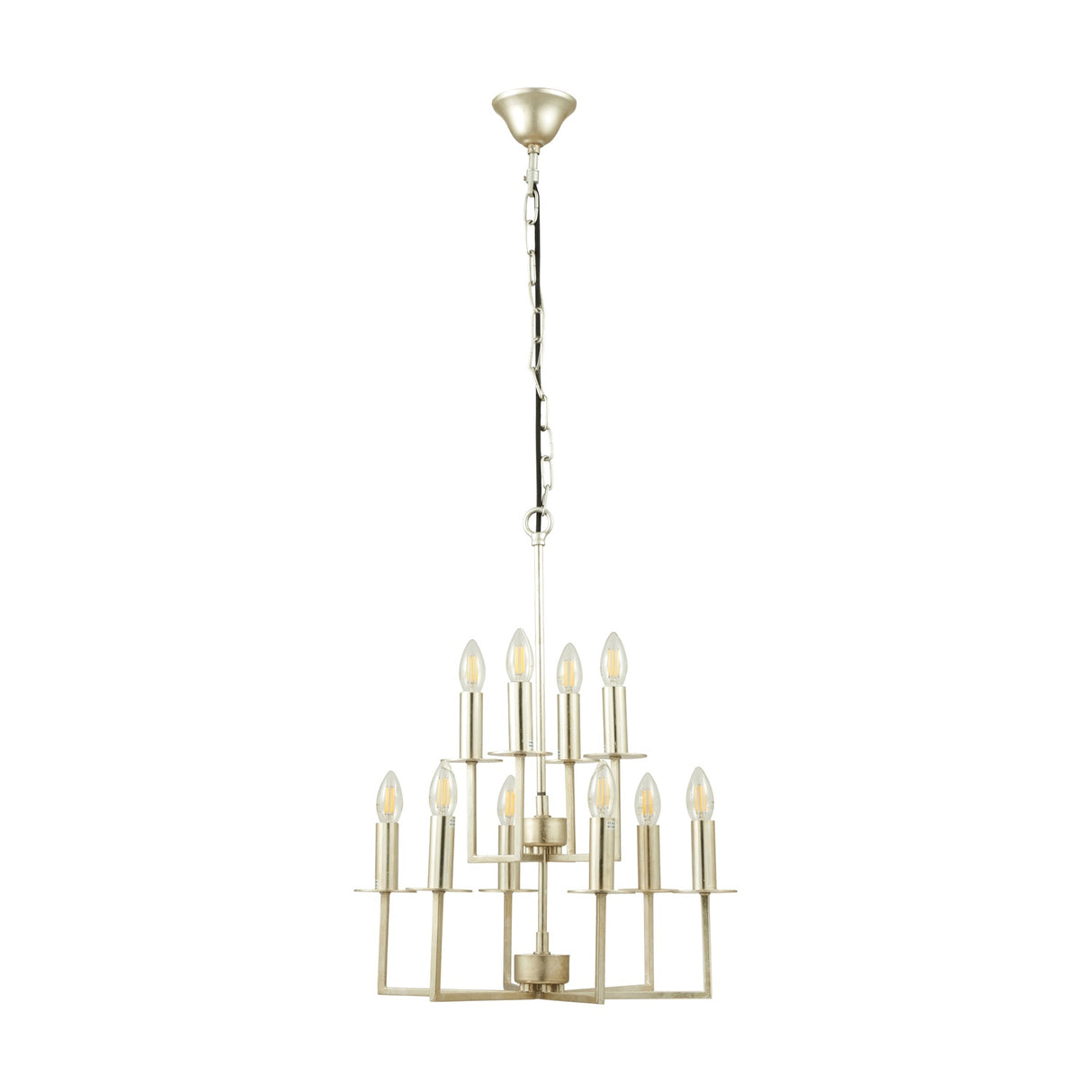 Giry Antique Silver Leaf Metal Multii Arm Chandelier Pendant Light