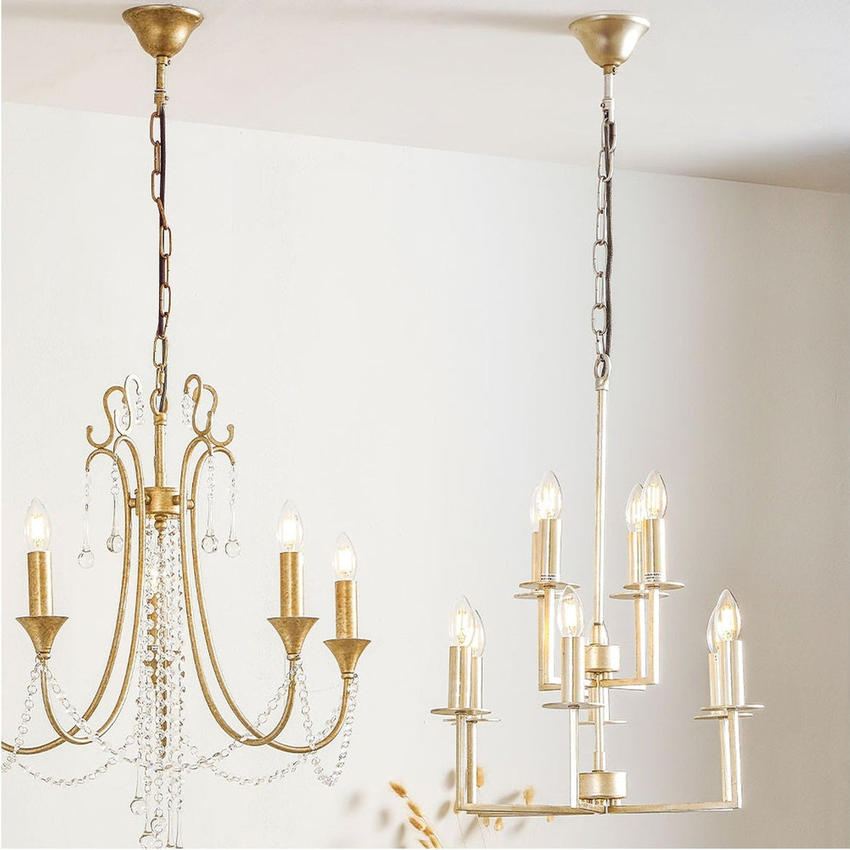 Giry Antique Silver Leaf Metal Multii Arm Chandelier Pendant Light