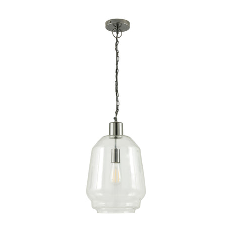 Fia Clear Glass & Black Nickel Chain Drop Pendant Light, 28cm wide, with a clear glass shade, exposed bulb, and black nickel chain suspension on a plain white background.