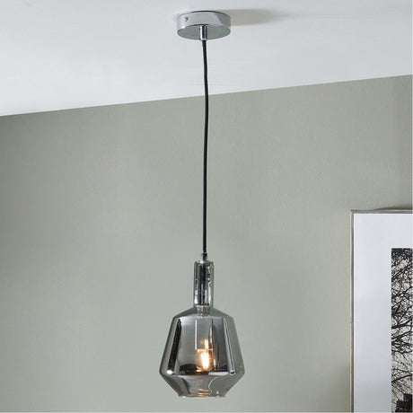 Jake Shiny Smoked Glass Pendant Light - 17cm