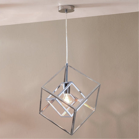Alessio Shiny Nickel Cube Pendant Light - 45cm