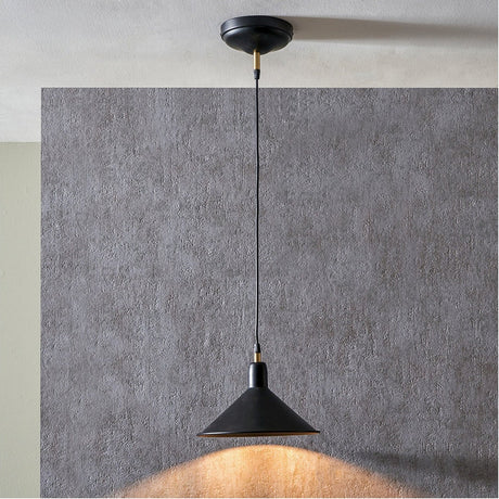Canton Matt Black & Brass Cone Pendant Light - 25cm
