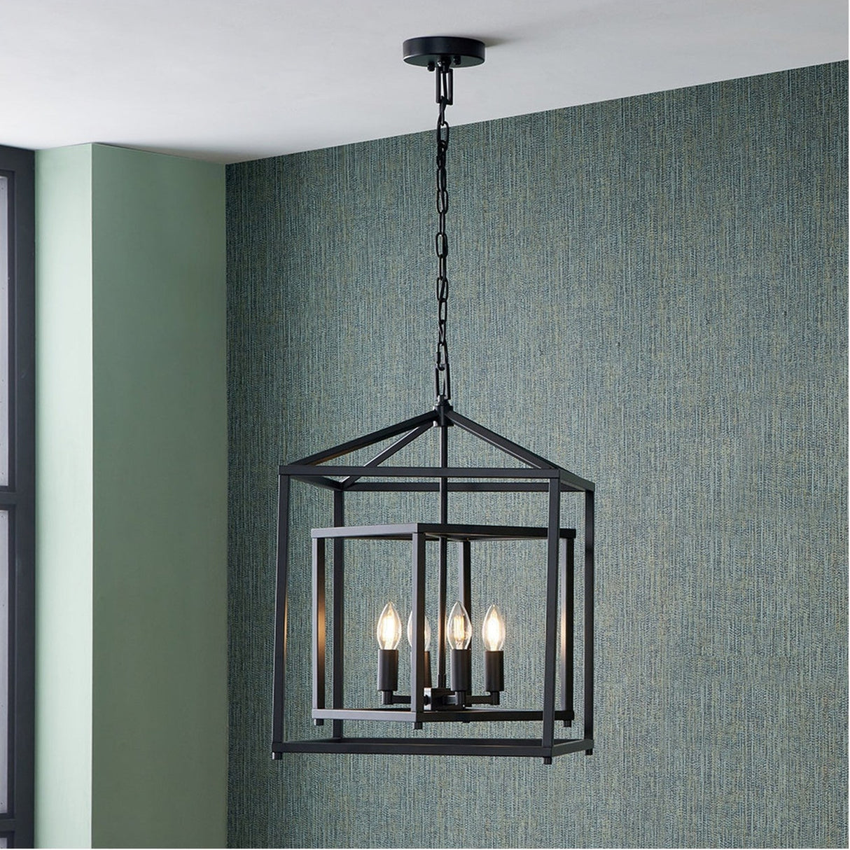 Anis Black Metal 4 Light Cube Pendant - 40cm