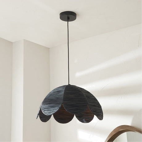 Petal Scalloped Black Raffia Pendant Light - 41cm