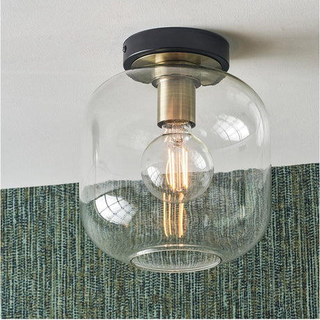 Florence Black Iron & Glass Flush Pendant Light - 25cm