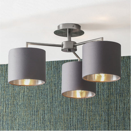 Elin Brushed Silver & Steel Grey 3 Light Pendant - 25cm