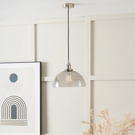 Cecilia Antique Silver Iron & Smoked Glass Dome Pendant Light - 30cm