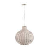 Allona Grey Wash Rattan Pendant Light, 40cm, rounded woven shade on a long white cord with brushed metal ceiling cap, shown against a plain white background.
