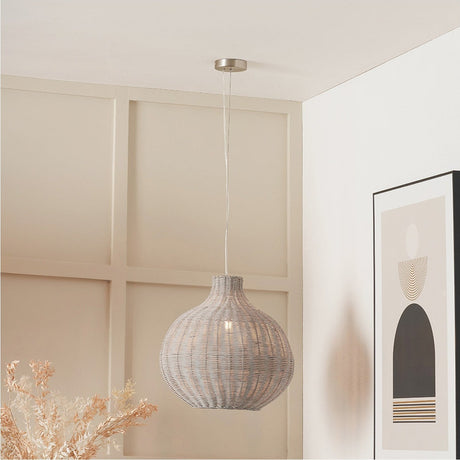Allona Grey Wash Rattan Pendant Light - 40cm