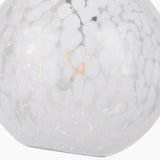 Close-up of the Aurora Speckled White Glass Pendant Light, 25cm, showing mottled white glass texture with a visible bulb inside.