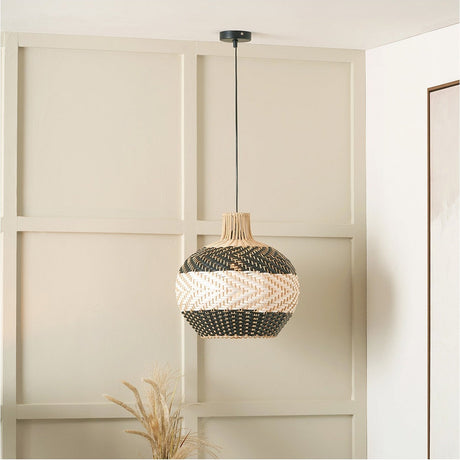 Rowan Rattan Black & White Woven Pendant Light - 39cm