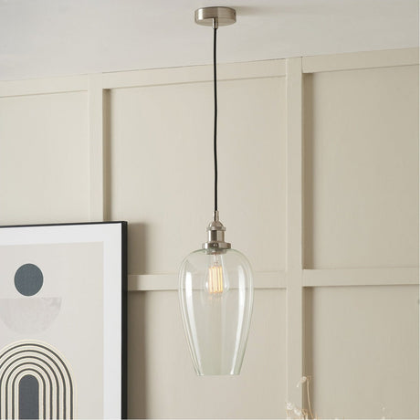 Clio Antique Silver Iron & Clear Glass Pendant Light - 17cm