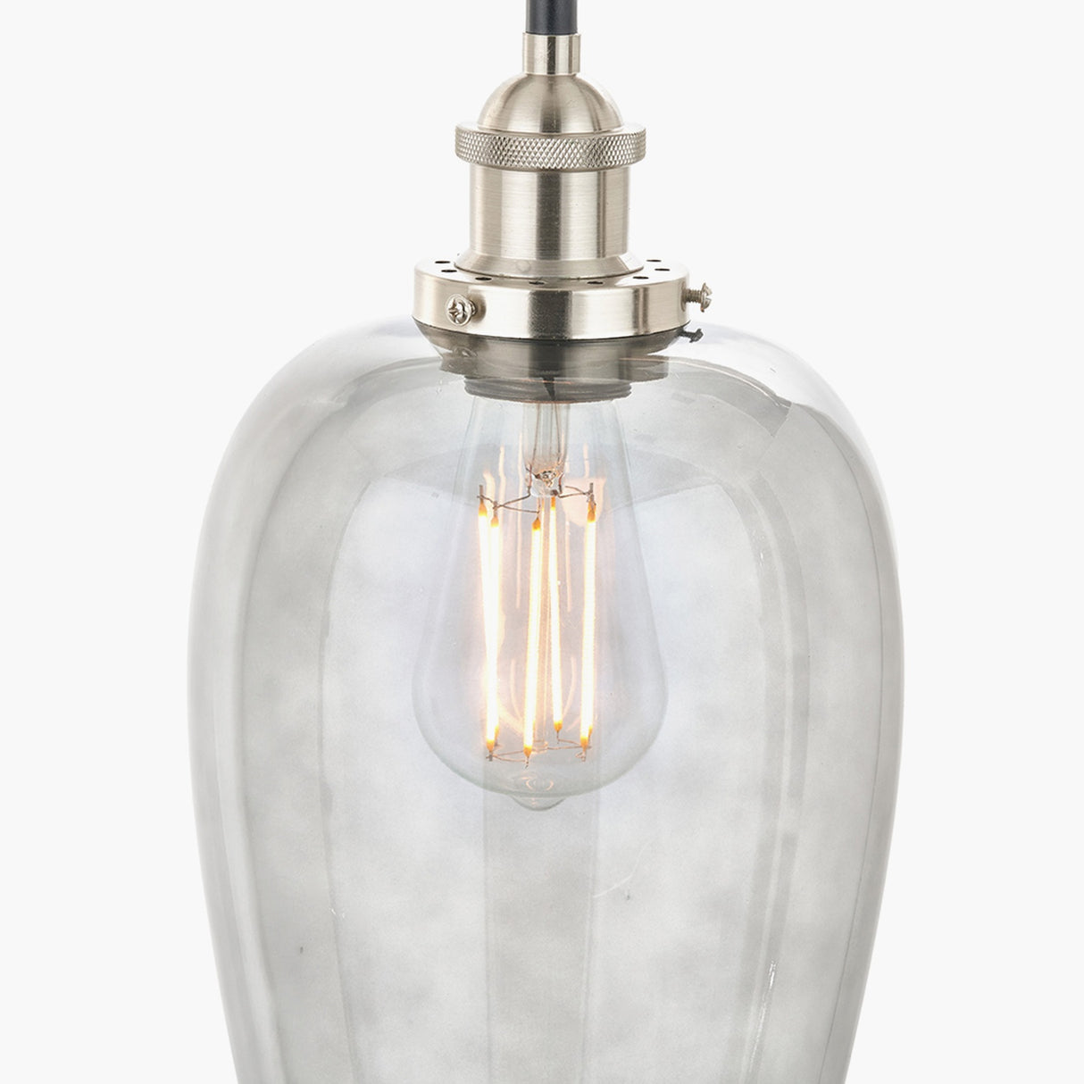 Clio Antique Silver Iron & Smoked Glass Pendant Light - 17cm