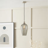 Clio Antique Silver Iron & Smoked Glass Pendant Light - 17cm